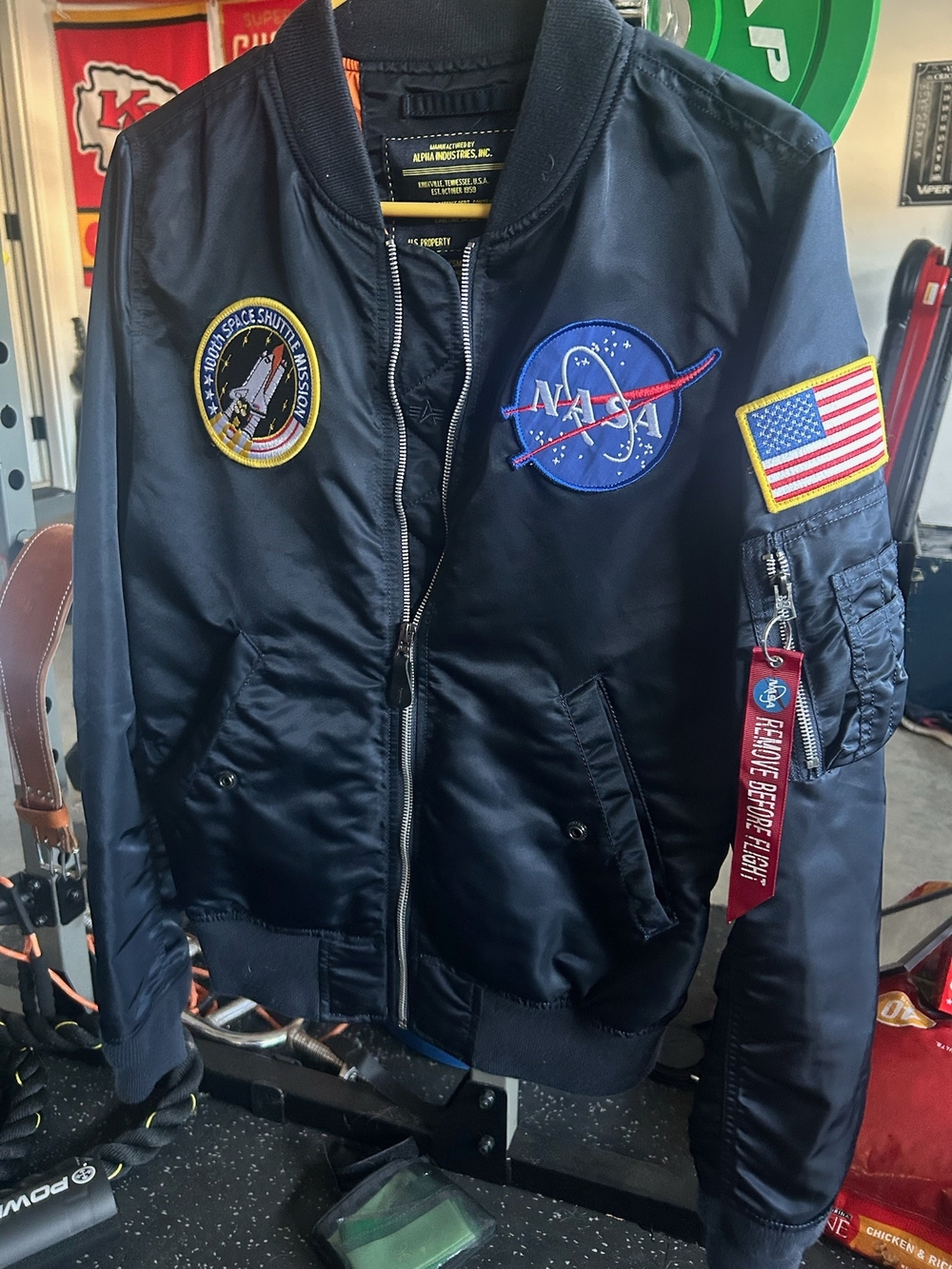 Alpha Industries Navy Blue NASA Patch Bomber Jacket...EUC